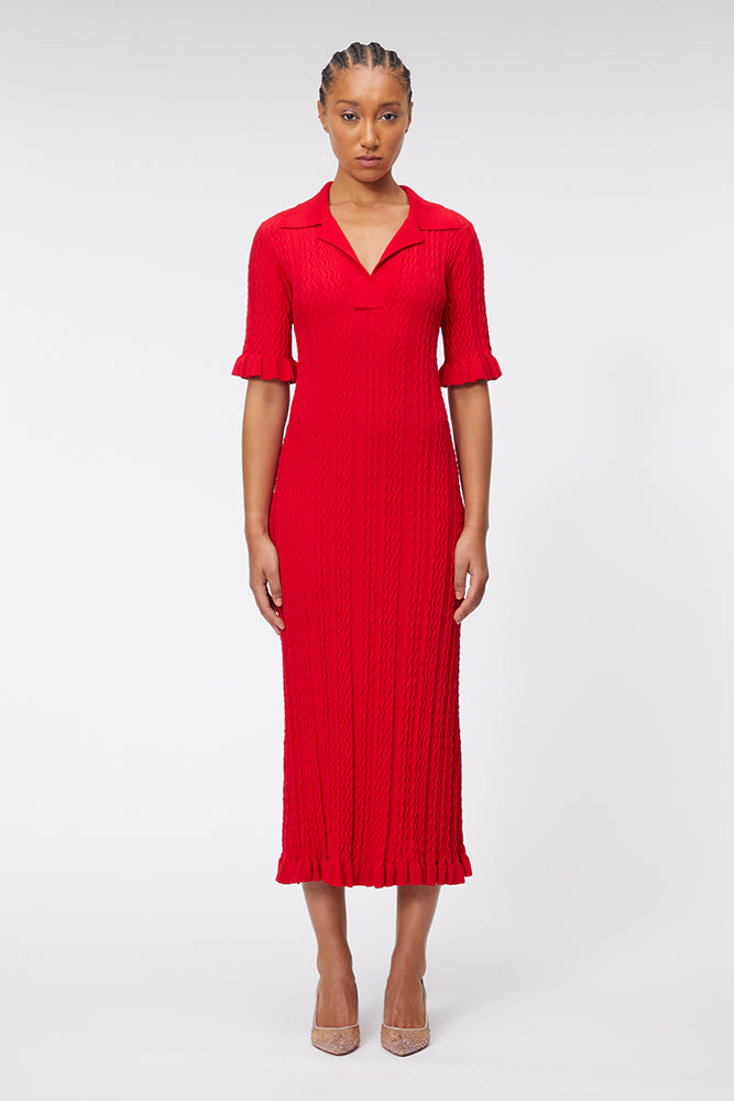 Red / KNITTED POLO DRESS