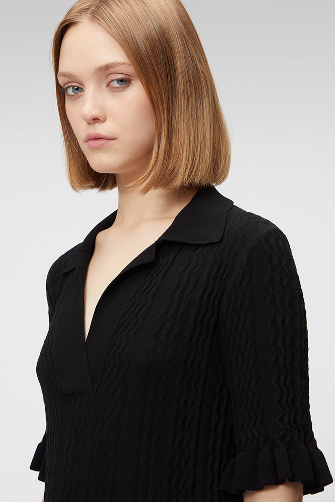 Black / KNITTED POLO DRESS