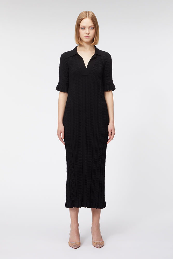 Black / KNITTED POLO DRESS