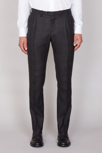 Pantalon à pinces et motif carreaux en laine - Gris