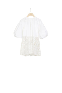 Communion top in cotton and guipure - White