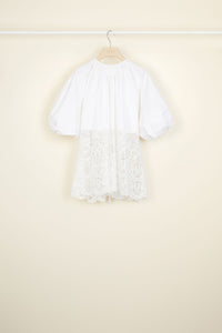 Top Communion en coton et guipure - Blanc