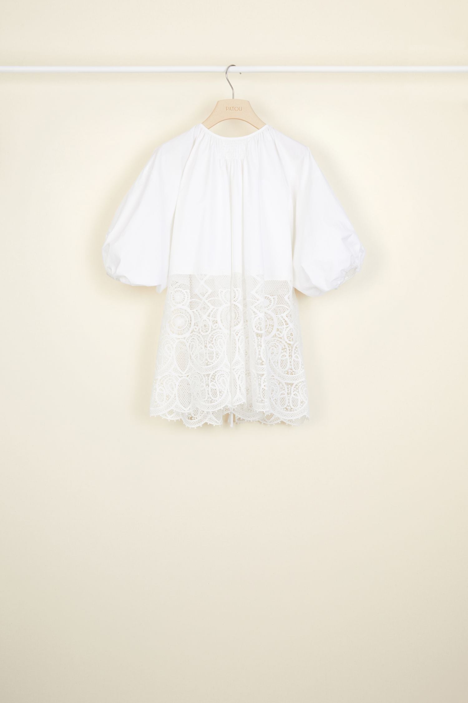 Top Communion en coton et guipure - Blanc