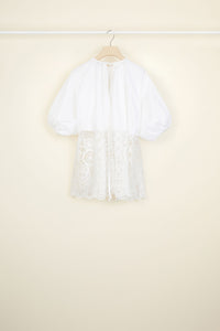 Communion top in cotton and guipure - White