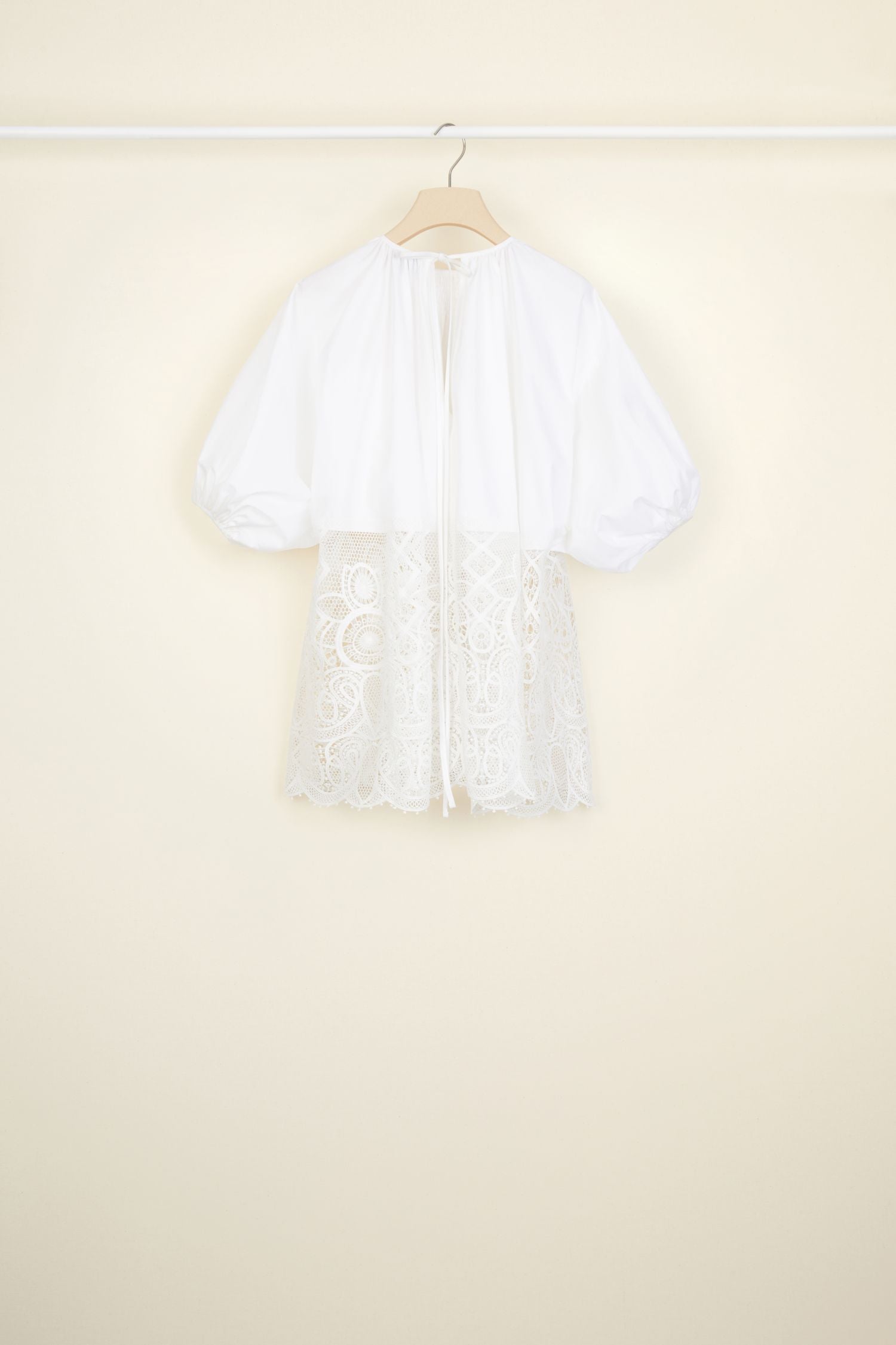 Communion top in cotton and guipure - White