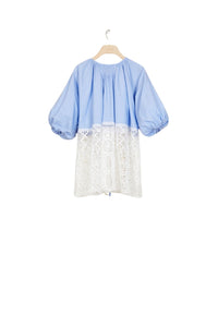 Communion top in cotton and guipure - Blue