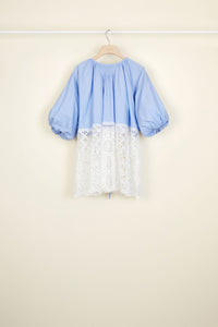 Top Communion en coton et guipure - Bleu