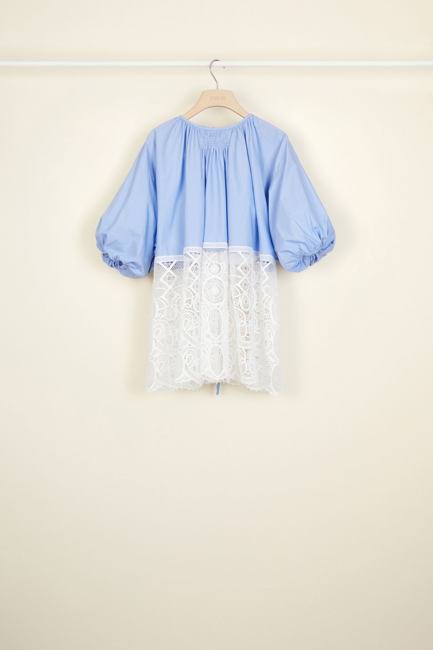 Top Communion en coton et guipure - Bleu