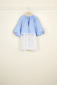 Communion top in cotton and guipure - Blue