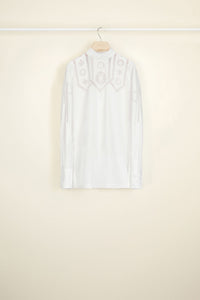 Cotton top with inlaid guipure - White