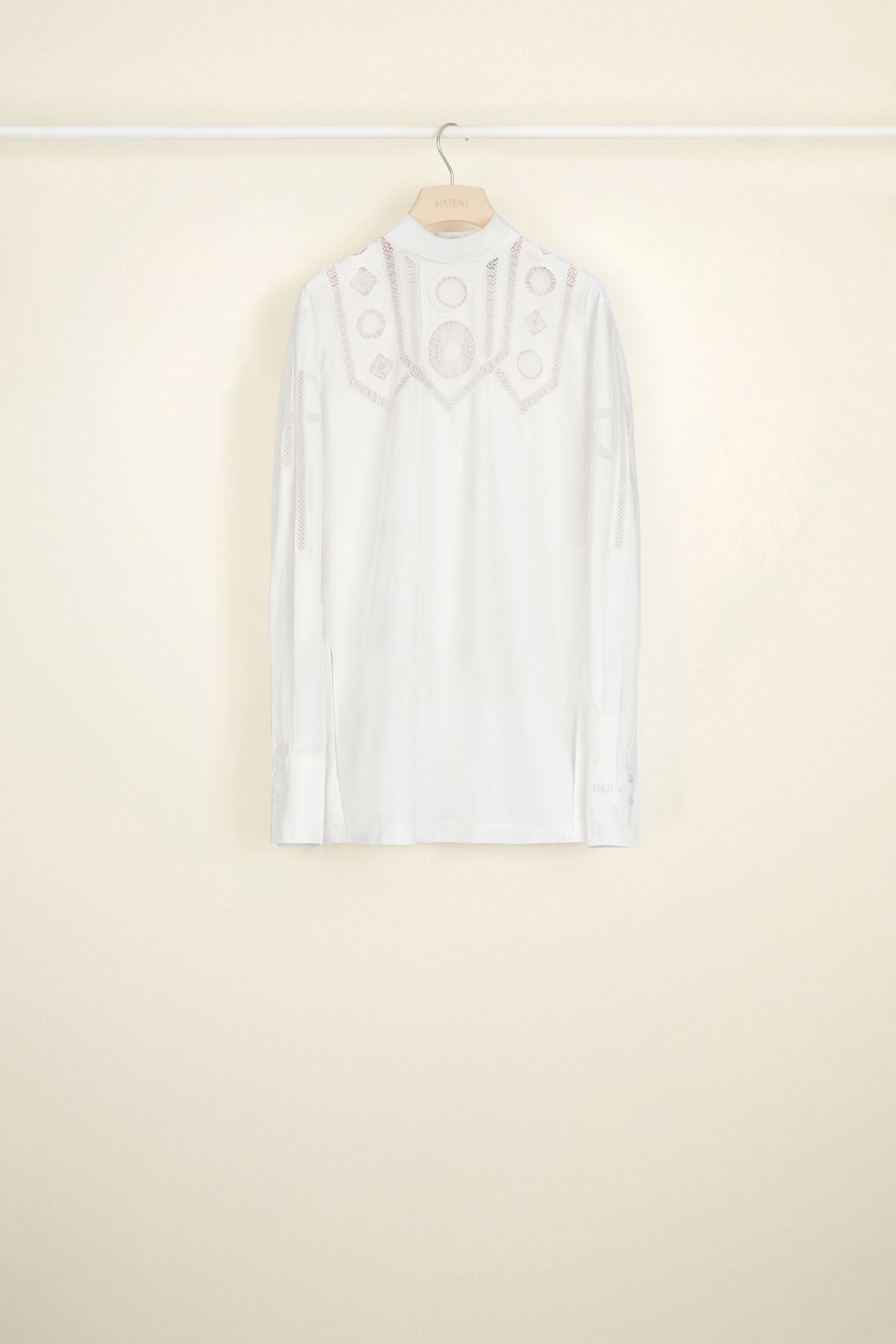 Cotton top with inlaid guipure - White