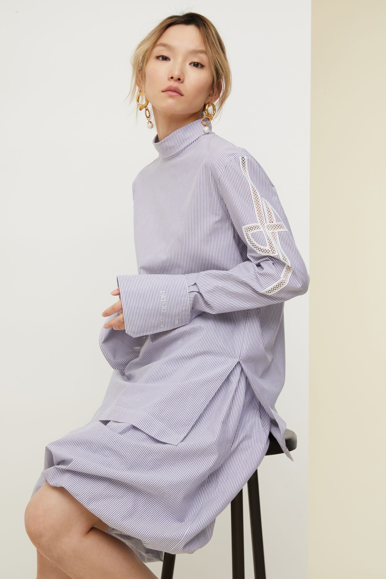Cotton top with inlaid guipure - Biarritz
