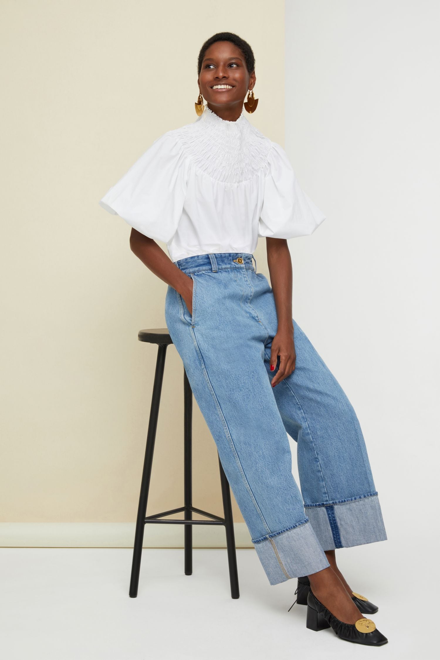 Poplin smocked crop top - White