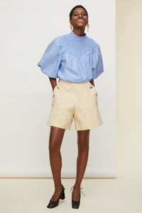 Poplin smocked crop top - Blue