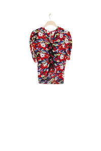 Gathered floral top with bows - A Thousand Flowers Bloom print