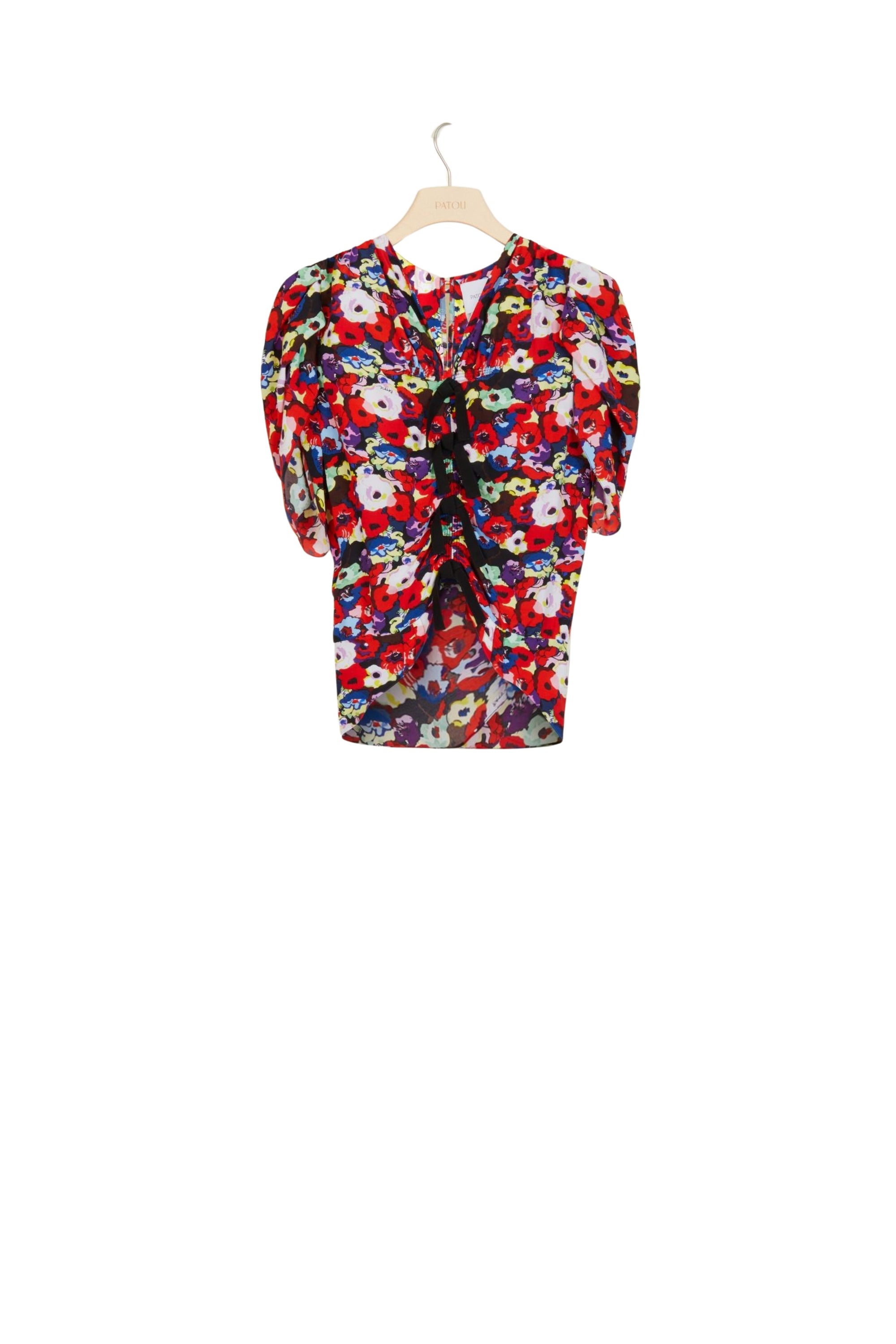 Gathered floral top with bows - Flowers Bloom