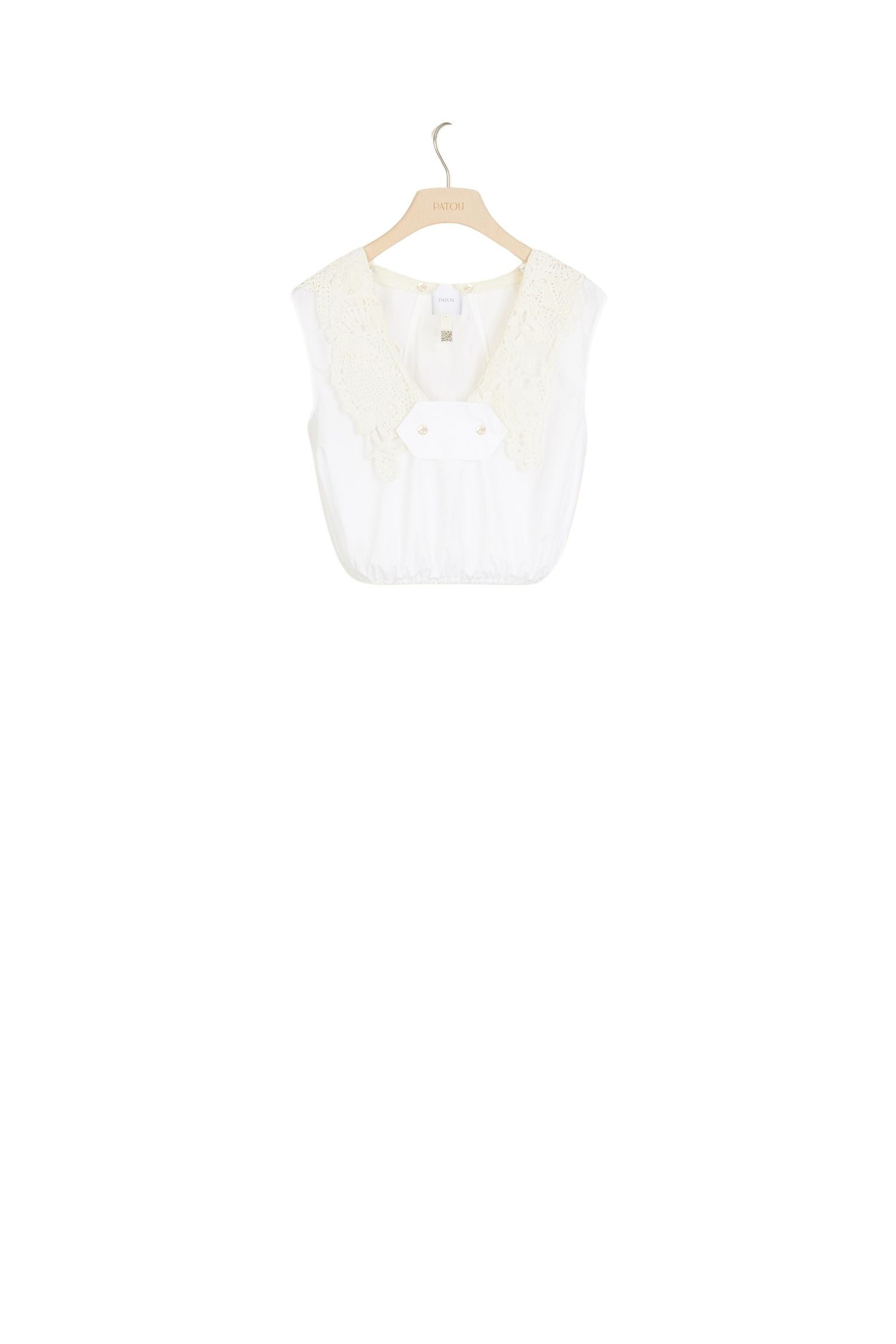 Top court avec col en crochet - Blanc