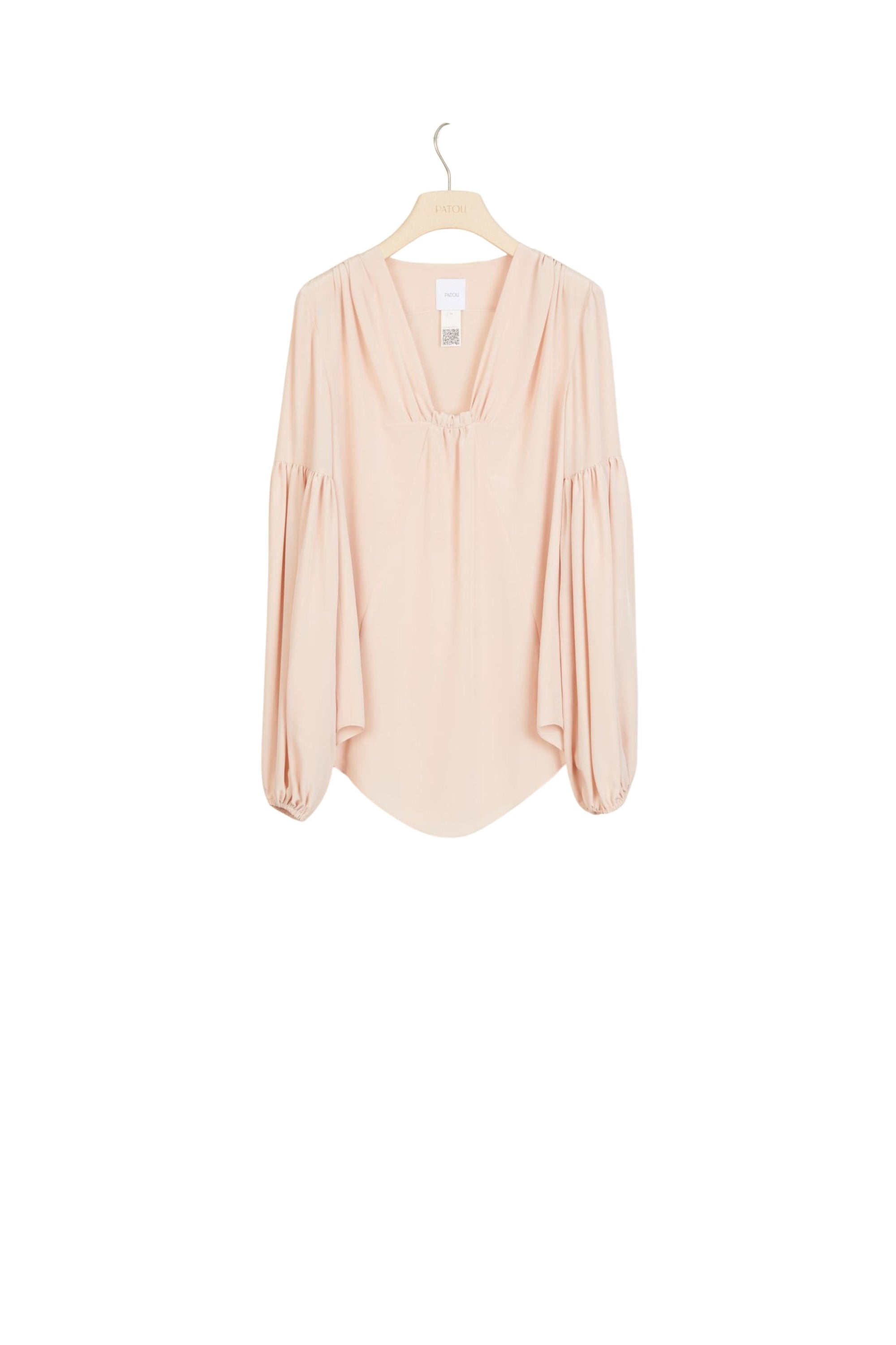 Blouse en soie à manches bouffantes - Beige Doré