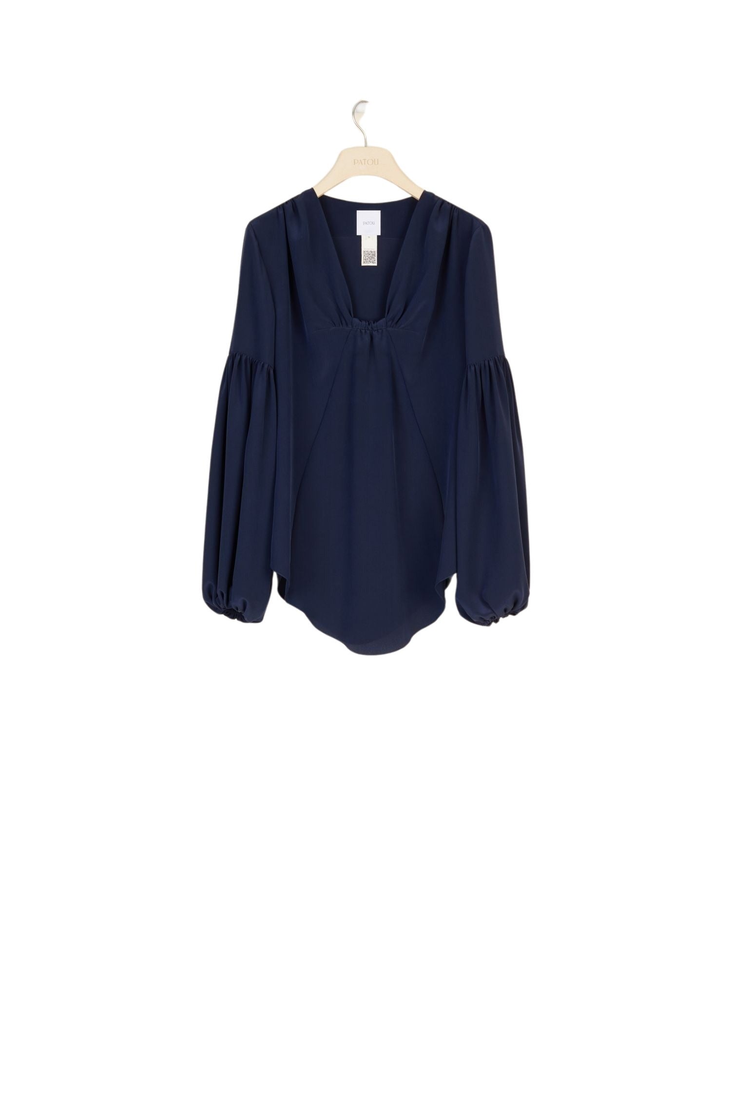 Blouse with puffed sleeves in silk - Navy Blue