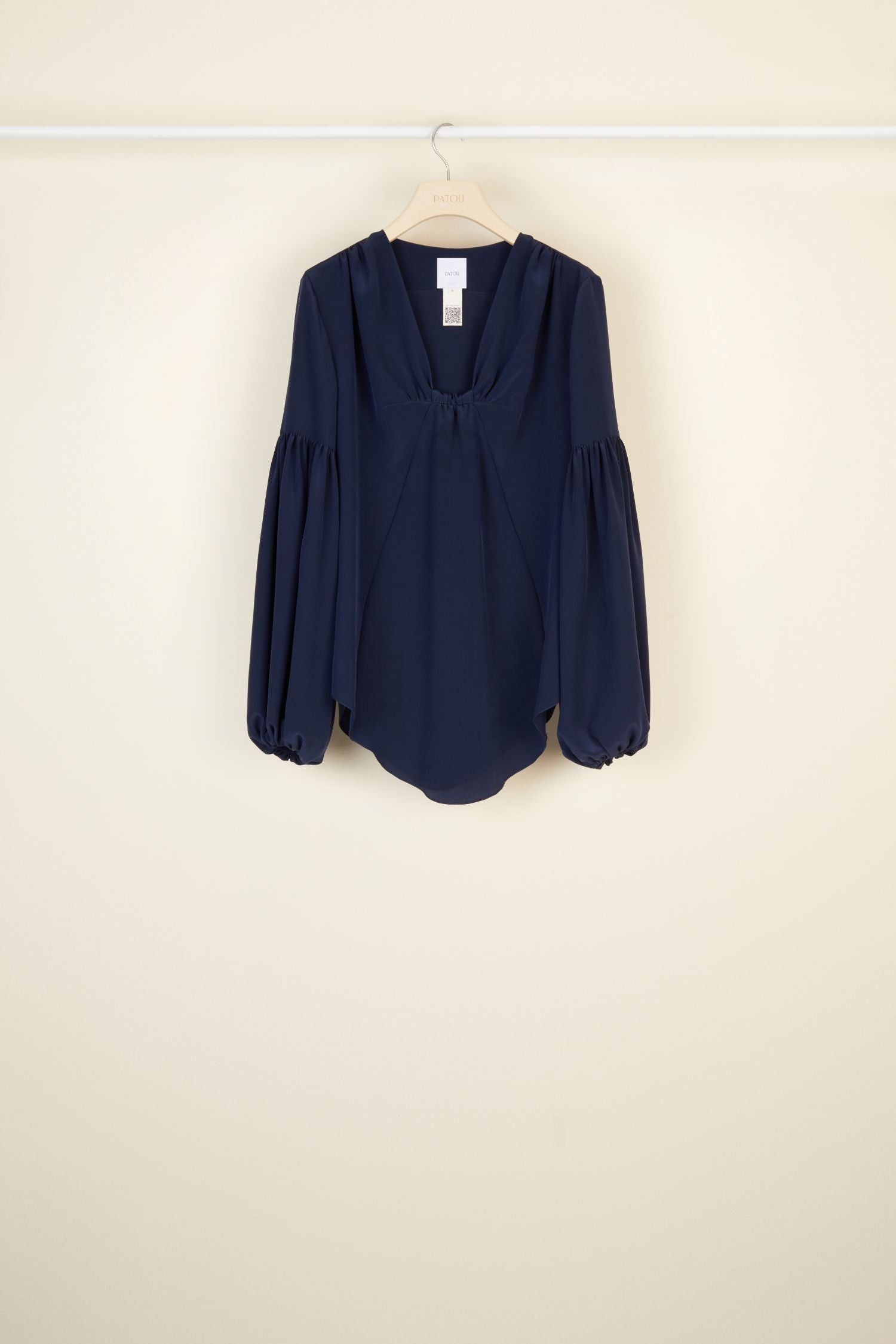 Blouse en soie à manches bouffantes - Bleu Marine