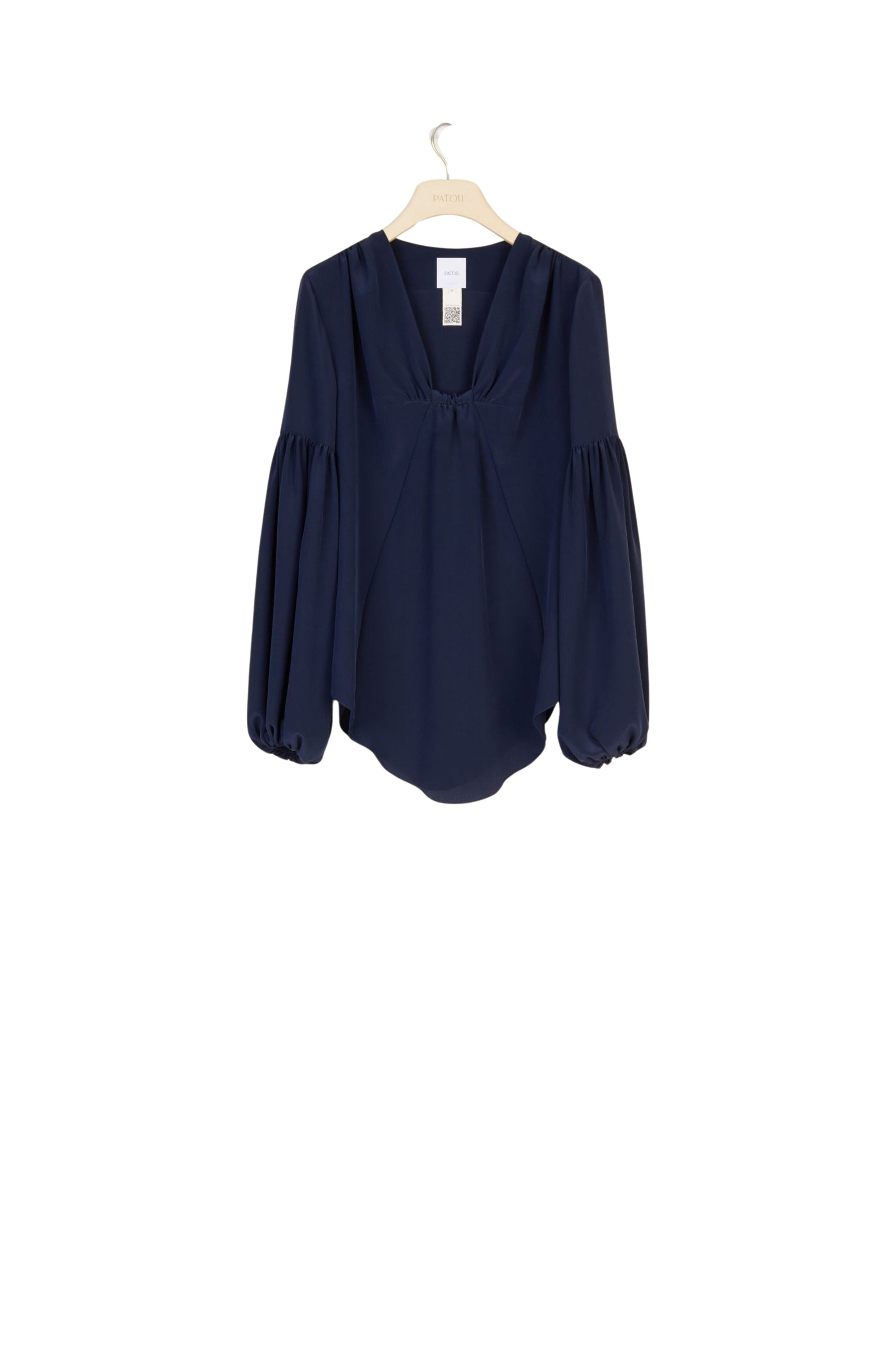 Silk blouse with puffed sleeves - Navy blue