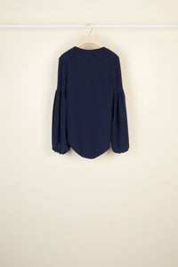 Blouse en soie à manches bouffantes - Bleu Marine