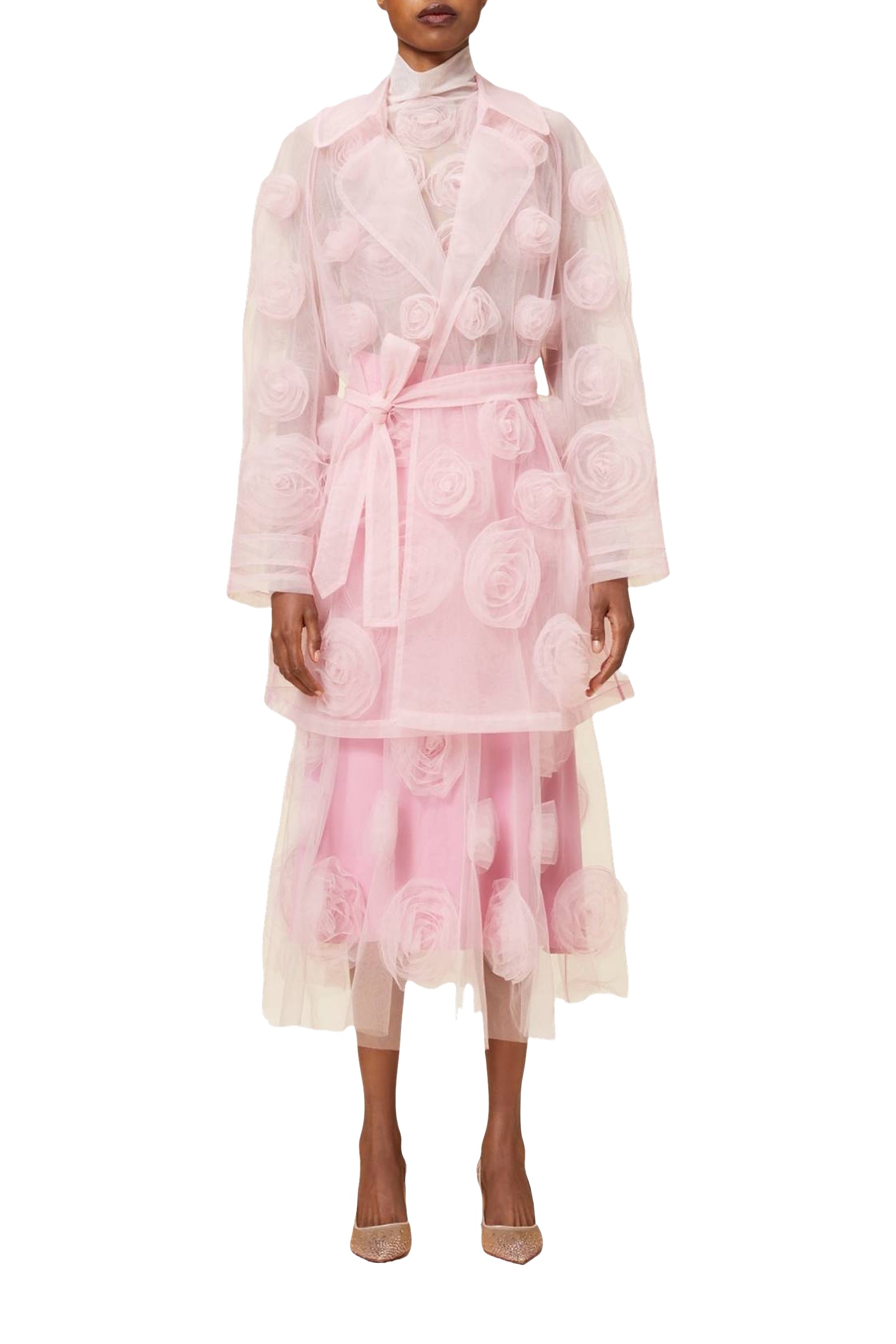 Trenchcoat avec rose en tulle - Pink