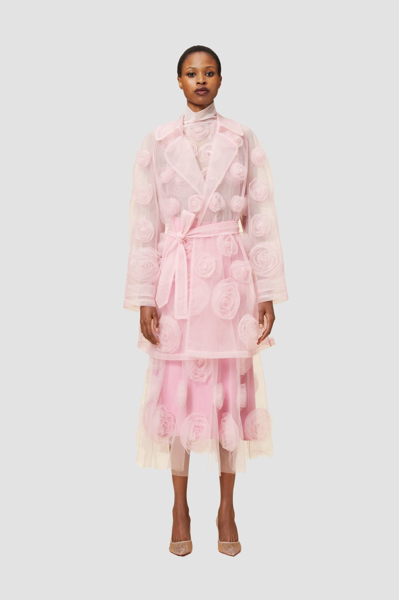 Pink / ROSE APPLIQUE TRENCH COAT