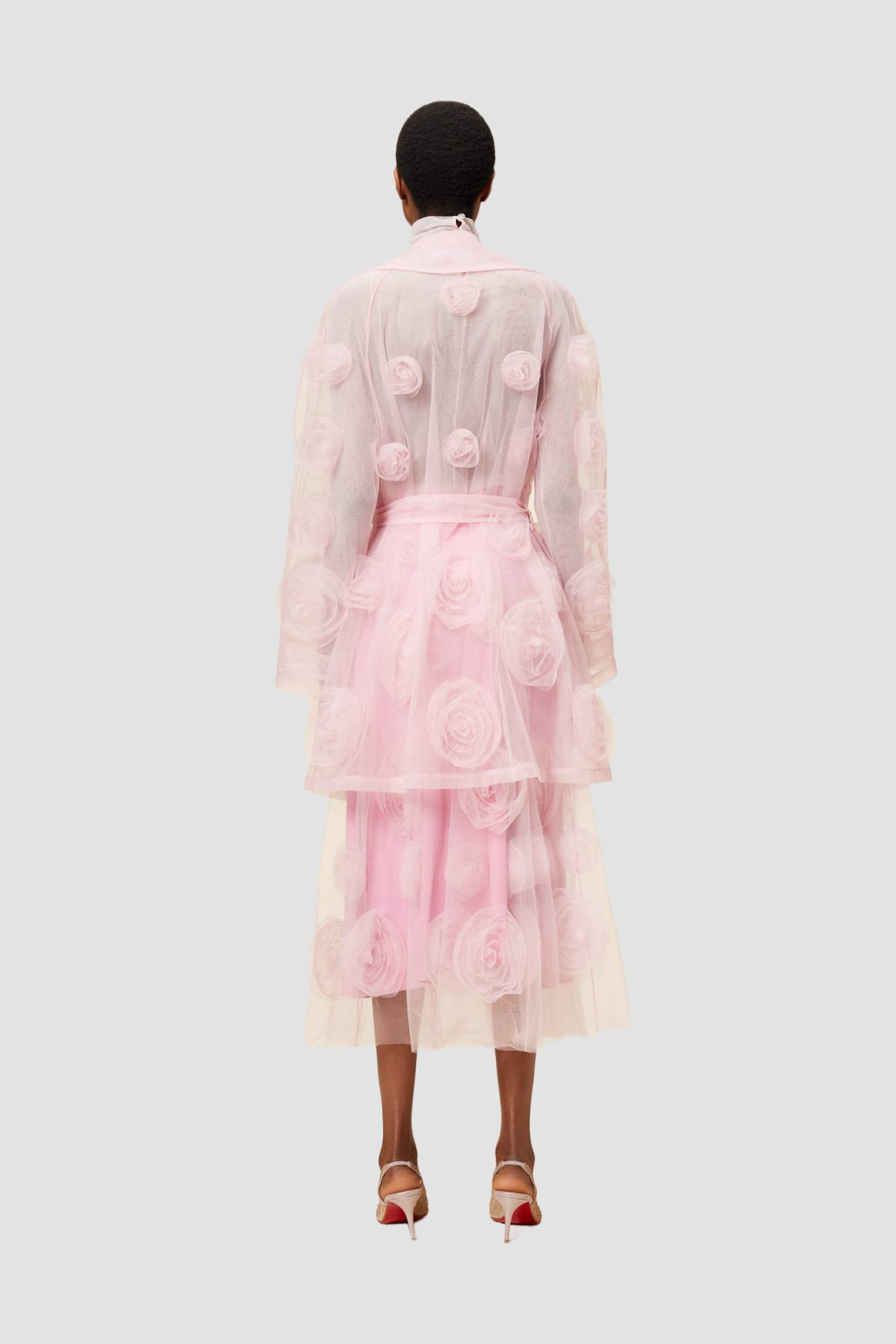 Pink / ROSE APPLIQUE TRENCH COAT