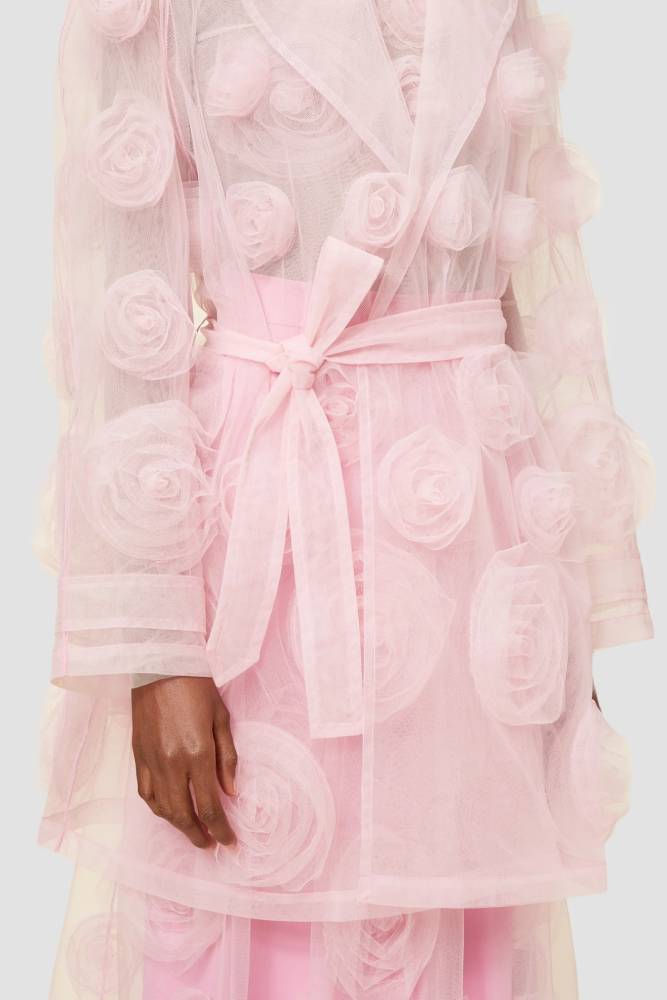 Pink / ROSE APPLIQUE TRENCH COAT