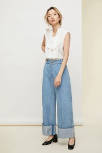 Sleeveless lavaliere top in silk - Pearl