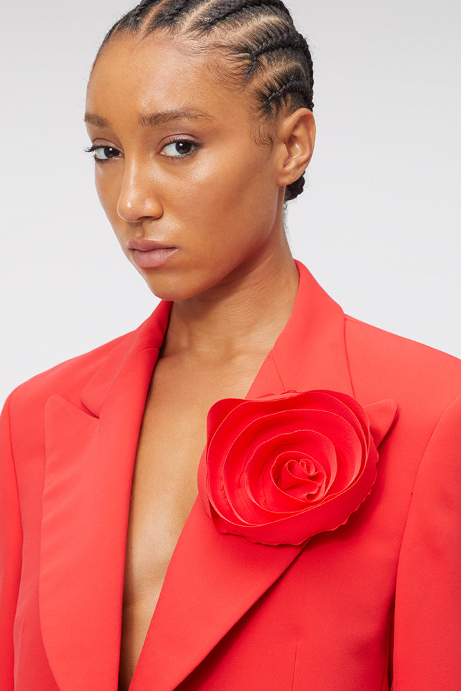 Red / ROSE APPLIQUE TUXEDO BLAZER
