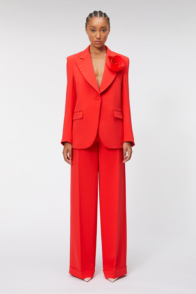 Red / ROSE APPLIQUE TUXEDO BLAZER