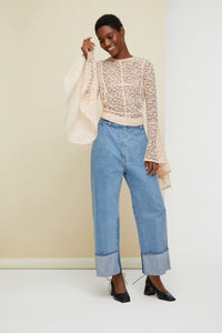 Flared sleeves lace top - FPeach blossom