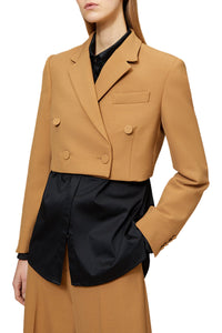 Blazer court en laine mélangée - Brown