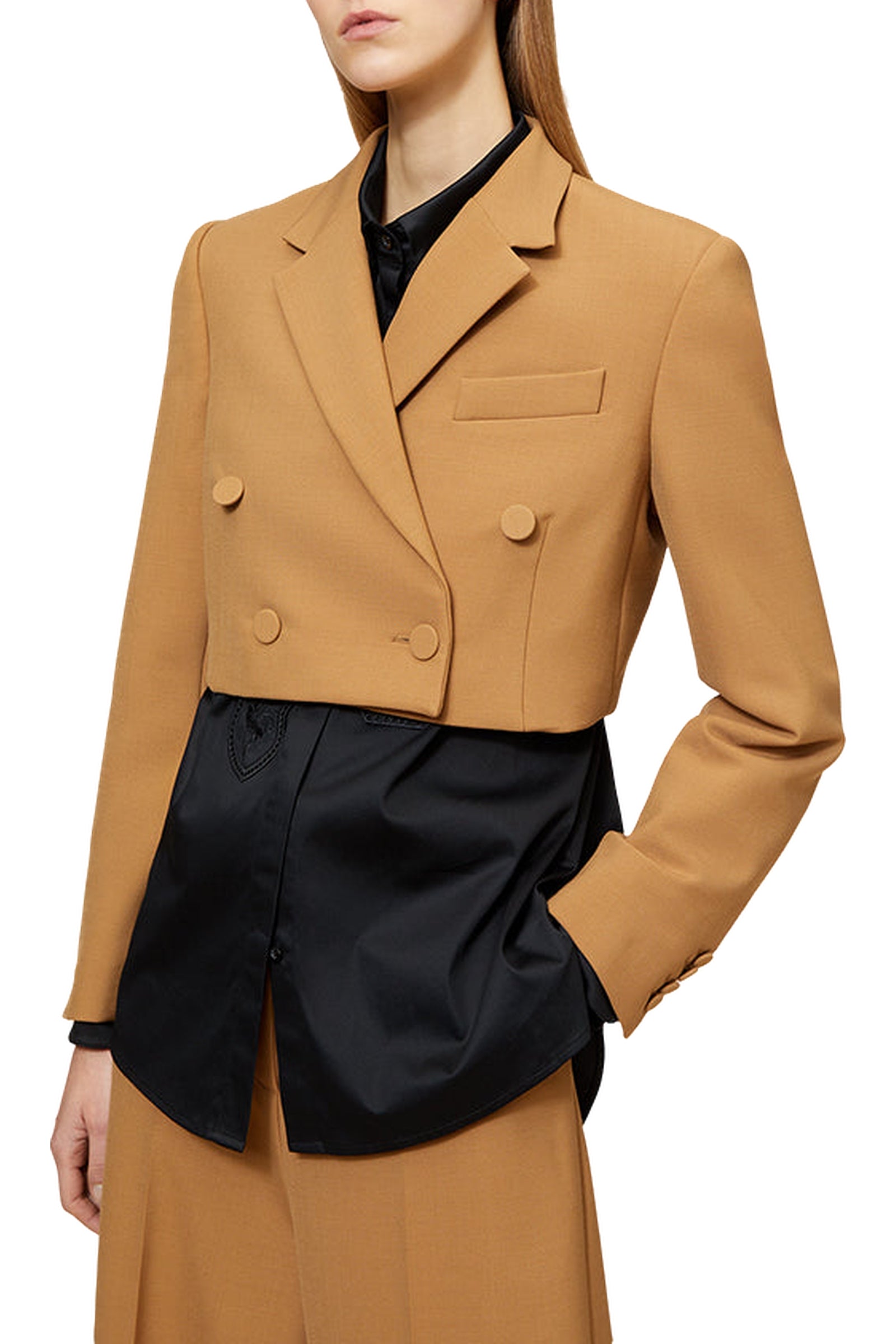 Blazer court en laine mélangée - Brown