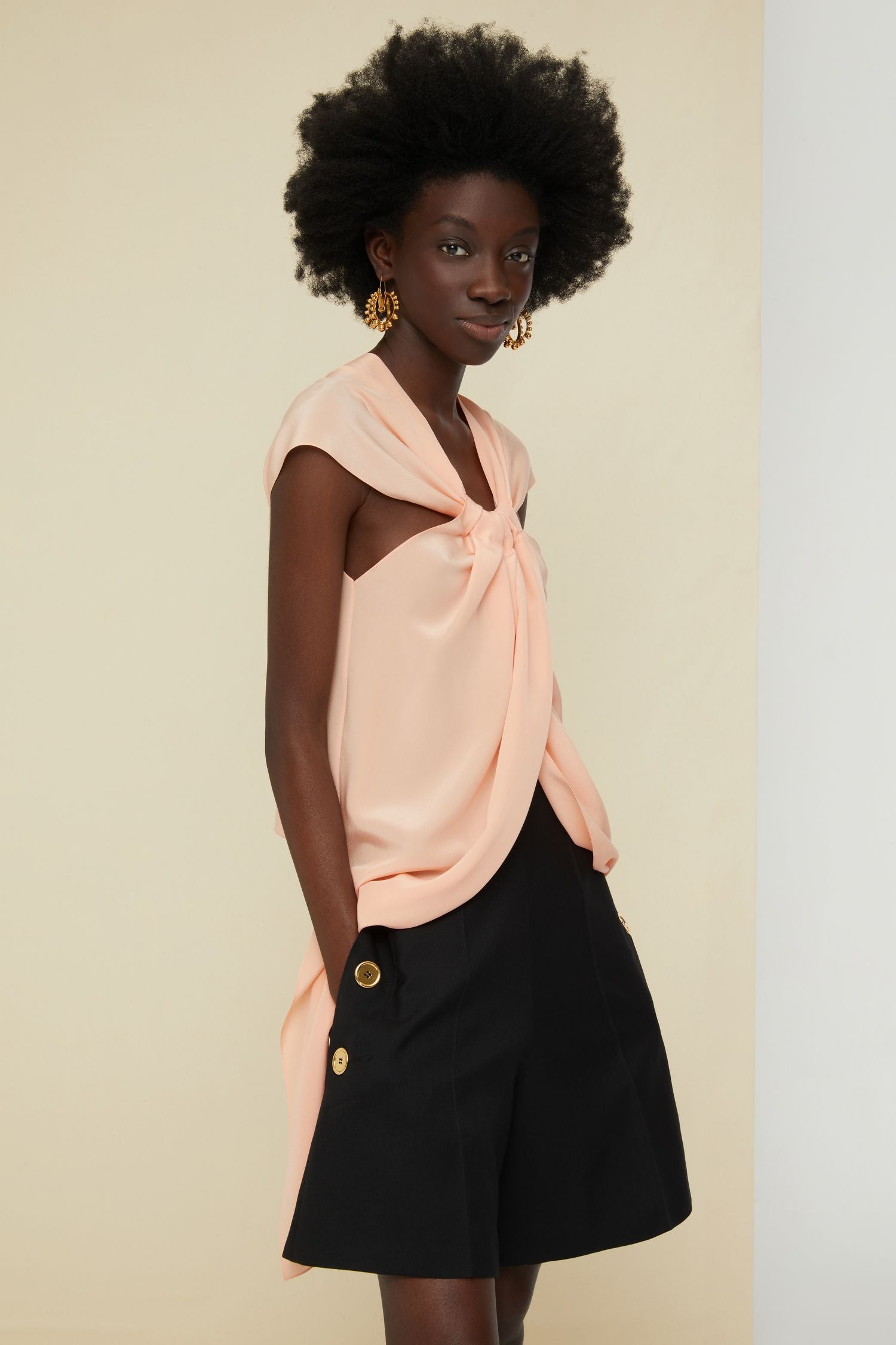 Top asymétrique en soie - Corail