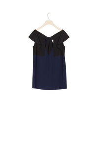 Top en soie à découpes - Bleu Marine & Noir