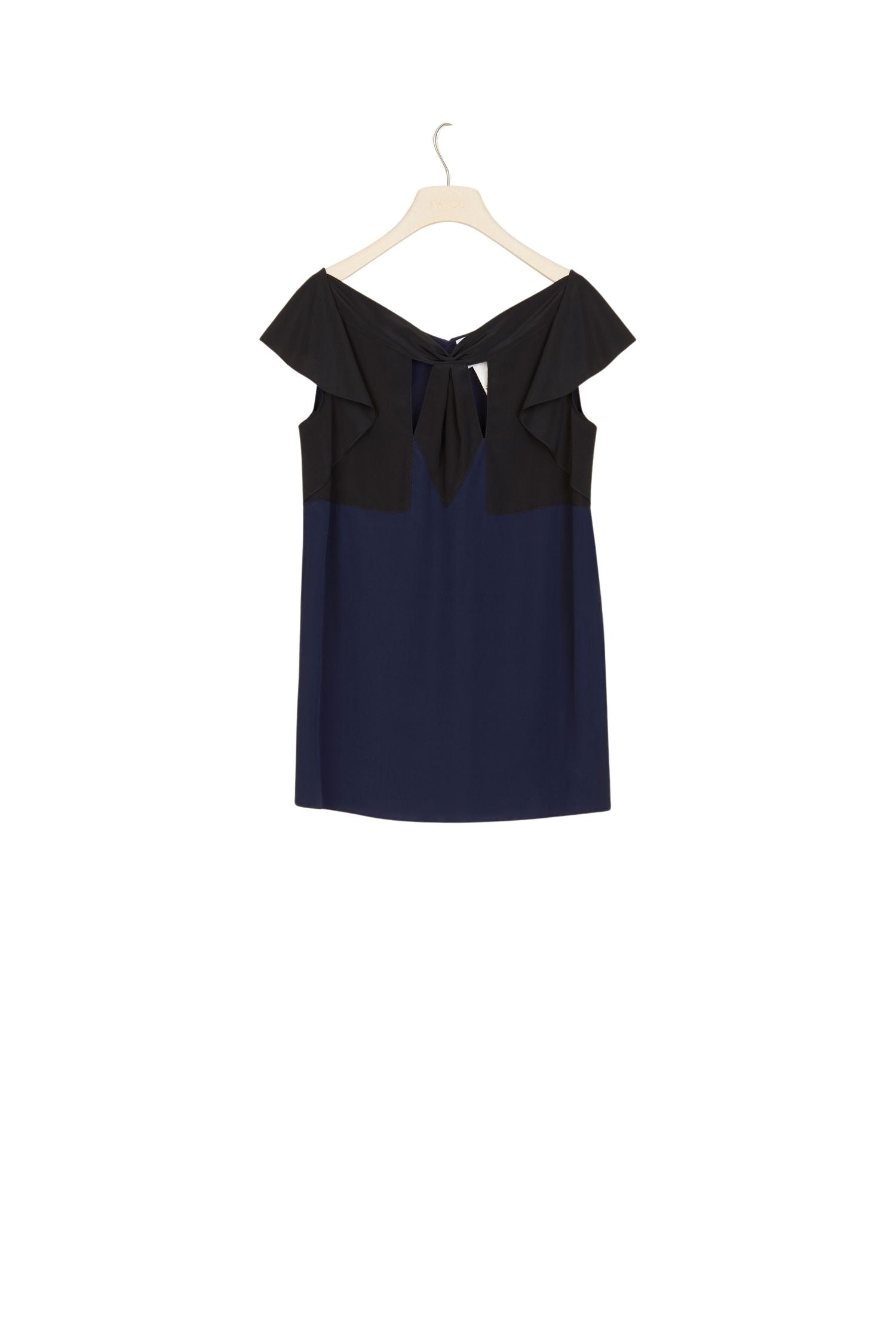 Top en soie à découpes - Bleu Marine & Noir