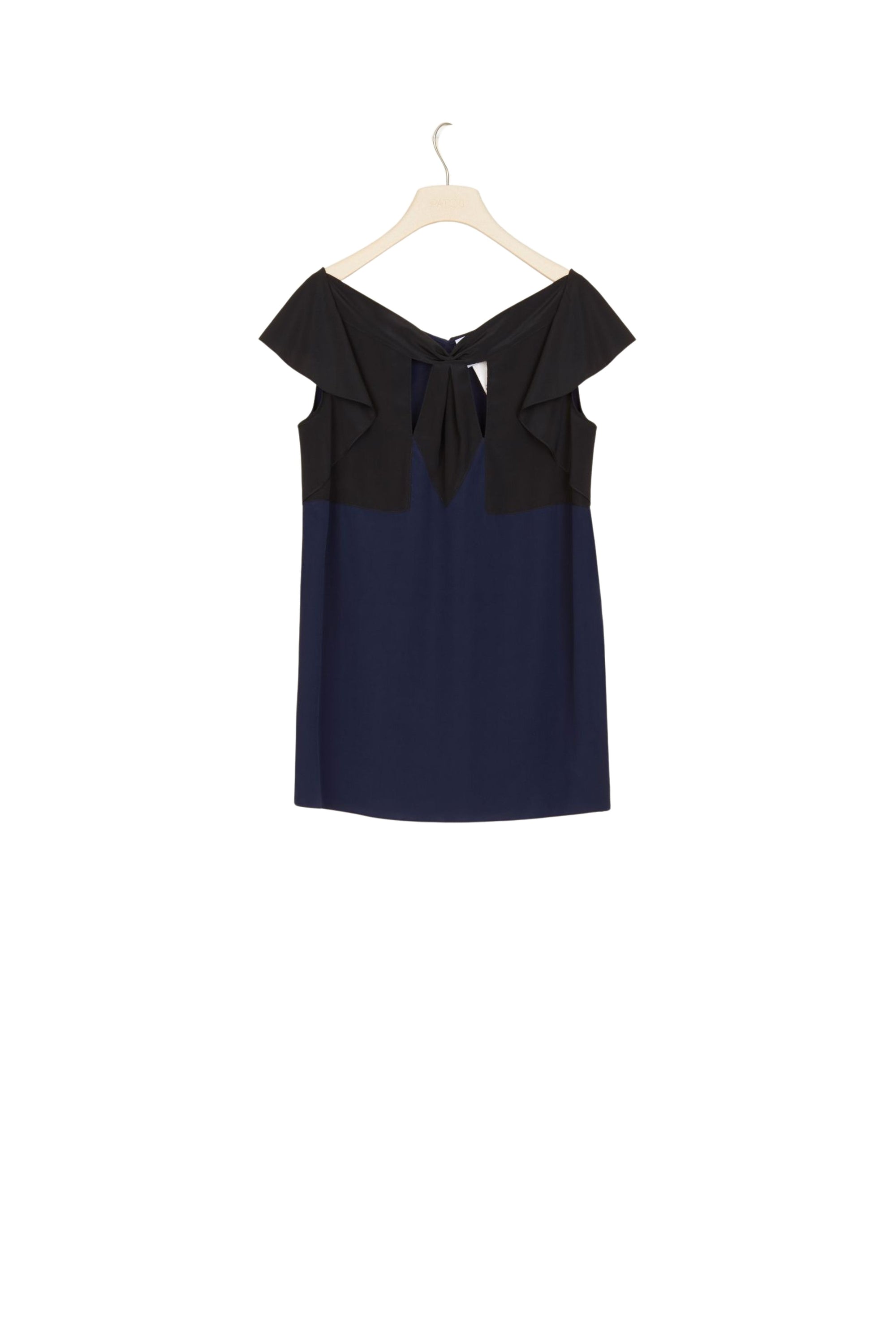 Silk blouse with cut-outs - Navy blue and black