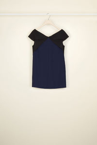 Top en soie à découpes - Bleu Marine & Noir