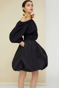 Short voluminous cotton blouse - Black