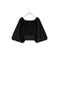 Short voluminous cotton blouse - Black