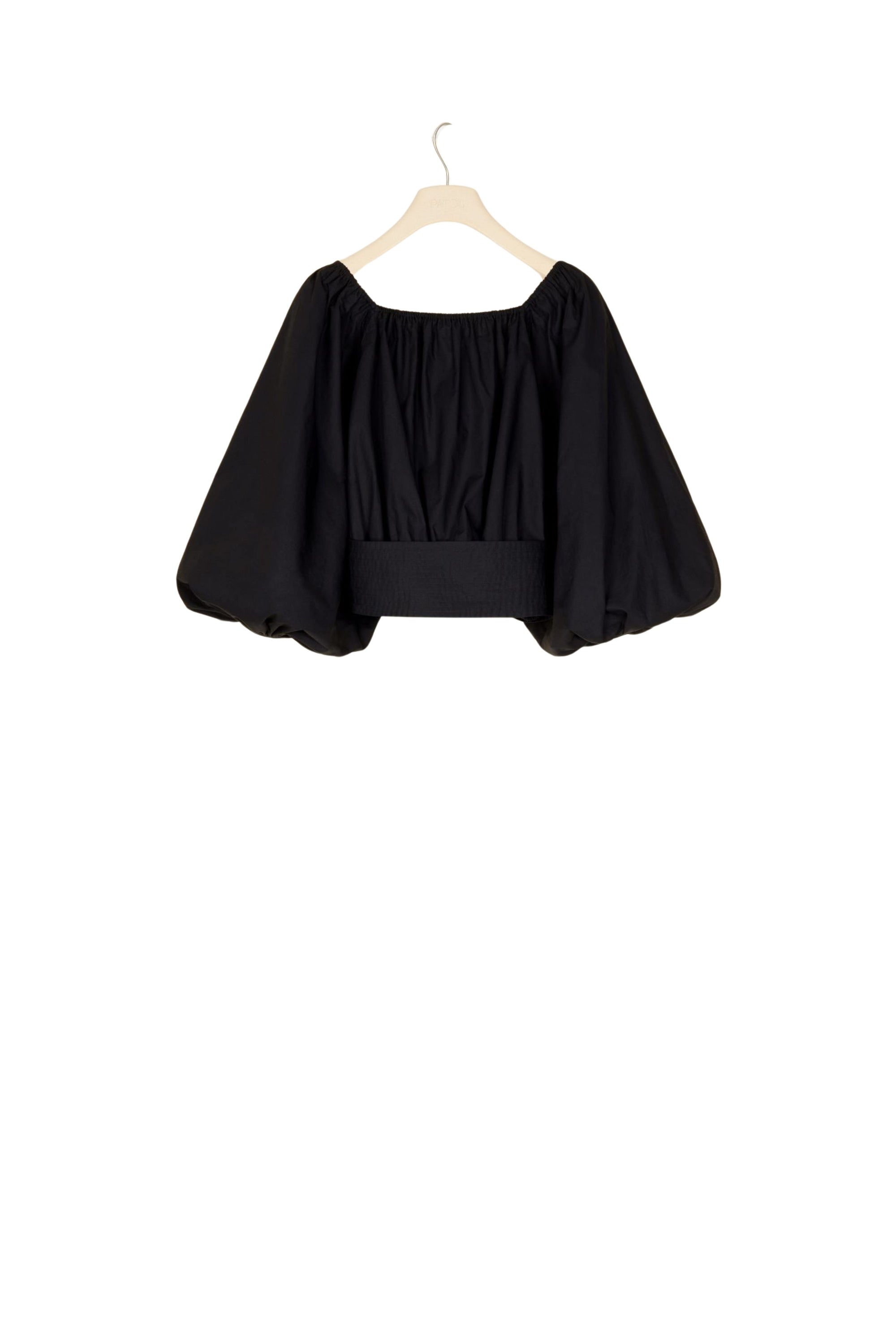 Short voluminous cotton blouse - Black