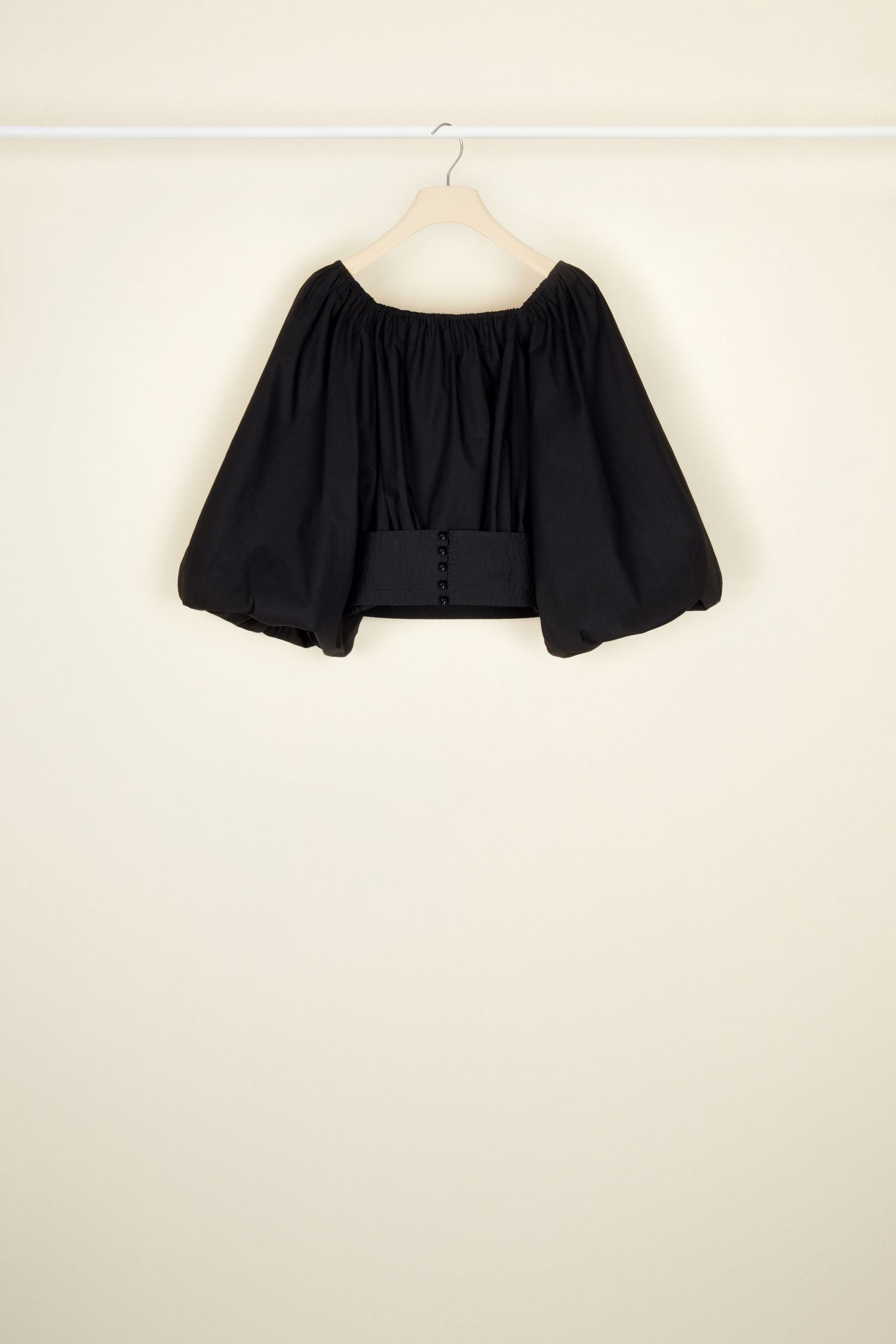 Short voluminous cotton blouse - Black