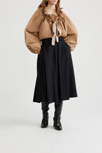 Blouse with faille puffed sleeves - Sand