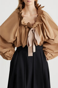 Blouse with faille puffed sleeves - Sand