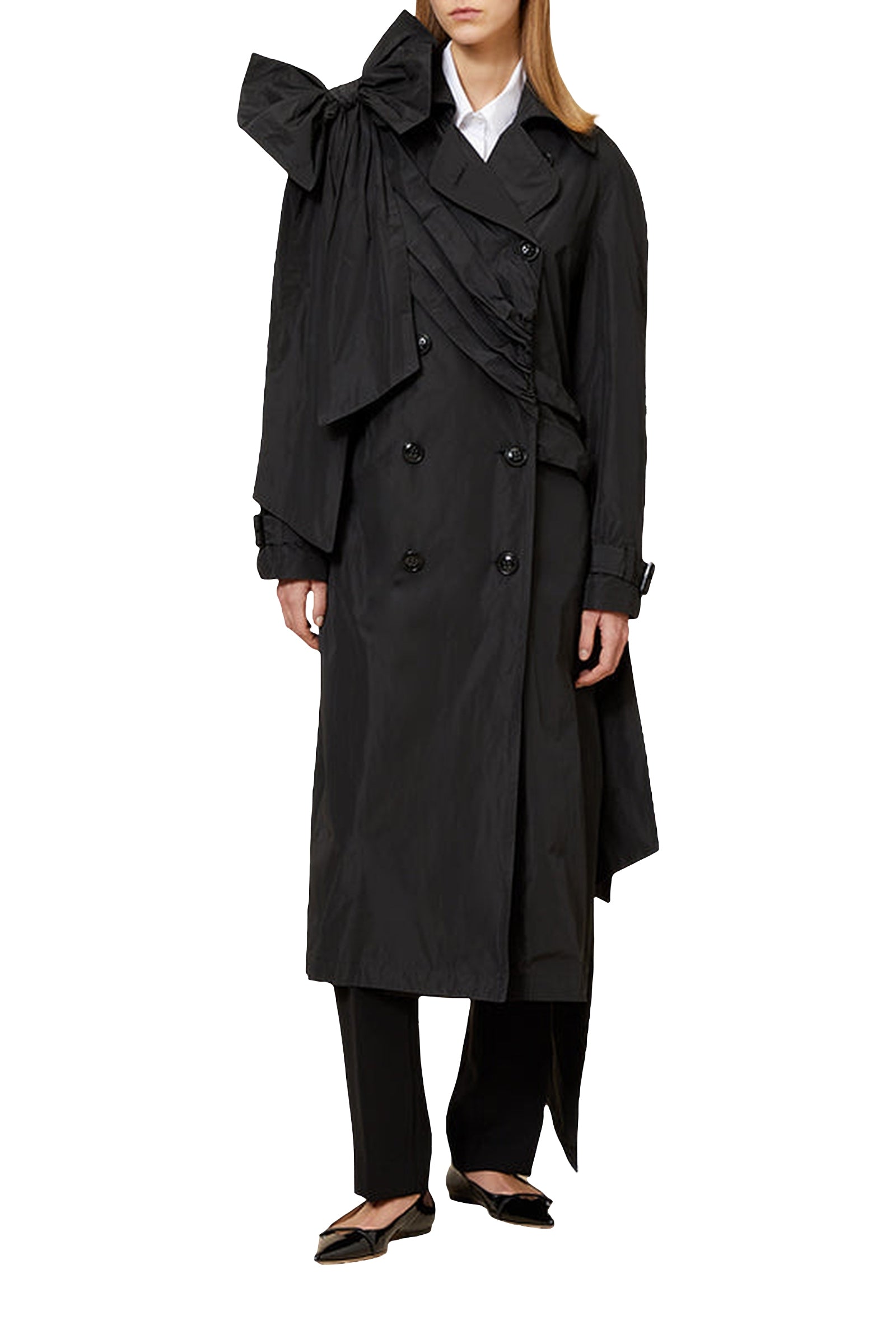 Trenchcoat drapé avec nœud - Black