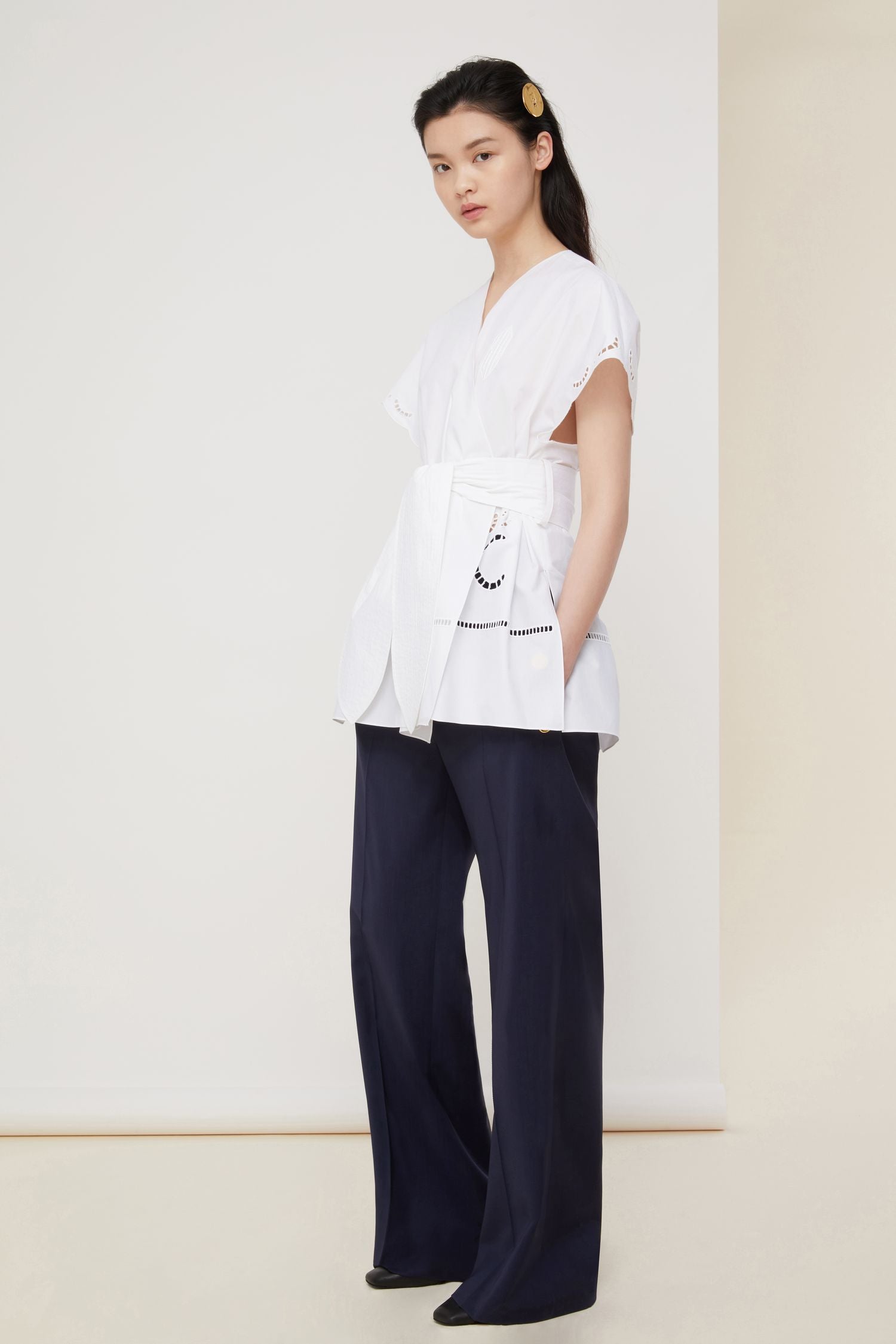 Top à broderie ajourée - Blanc