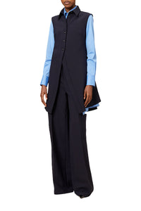 Veste longue sans manches en laine mélangée - Navy